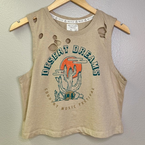 Recycle Threads Desert Dreams Country Music Festival Distressed Cropped Tank Top - Picture 1 of 6
